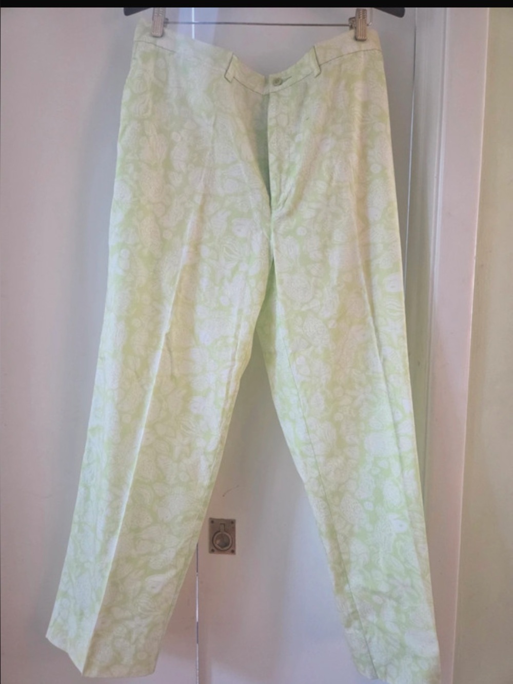 Lilly Pulitzer Pale Green SeaLife Turtle Shells Fish Crabs Mens Slacks size 36